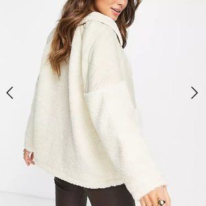 Vero Moda quilted jacket with teddy fleece trims in cream